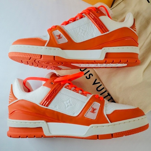 NEW Louis Vuitton Orange Monogram Embossed Trainer Sneakers - Picture 7 of 15